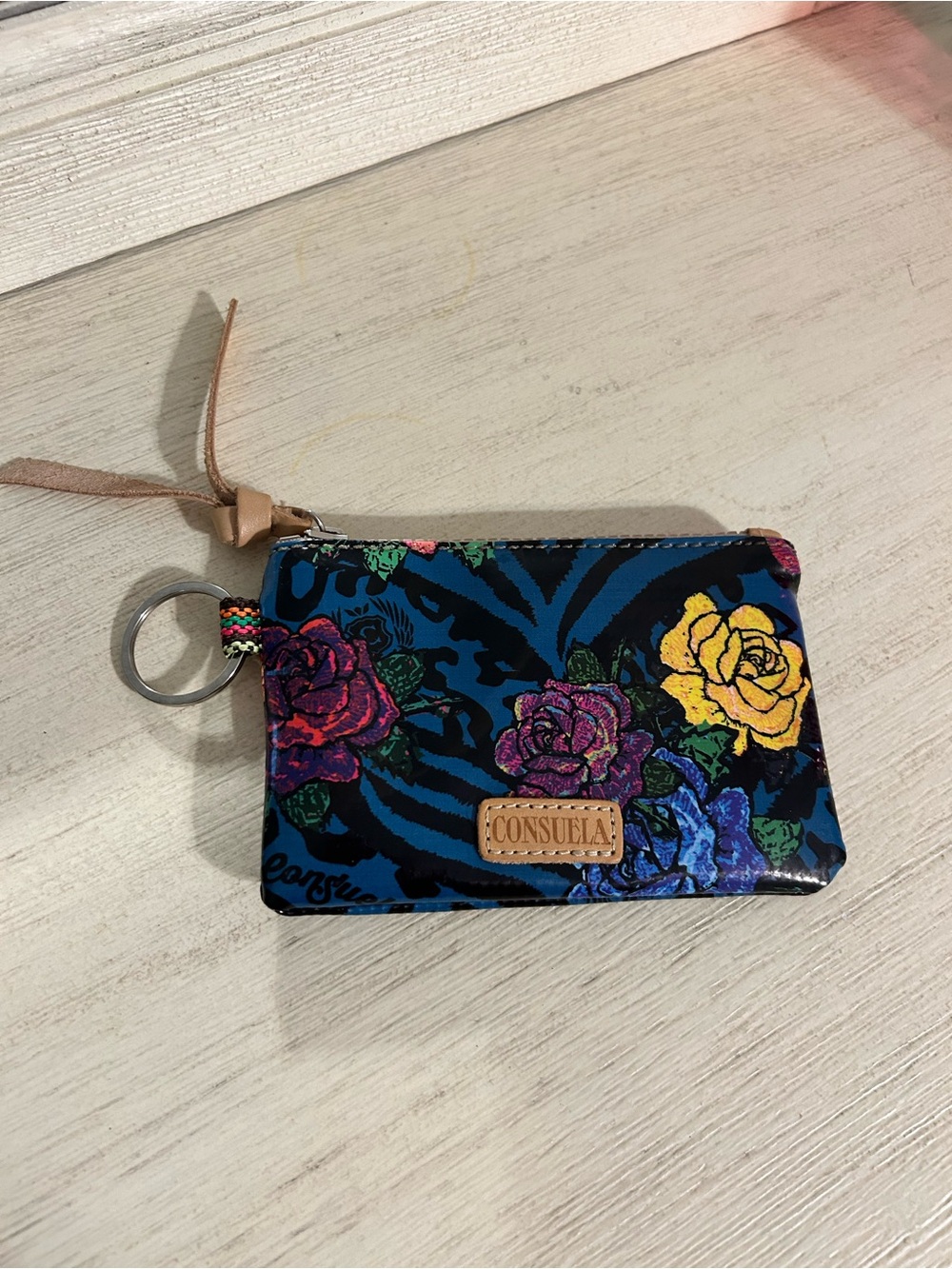 Consuela Floral Zip Card Case Key Ring - Blue Multicolor